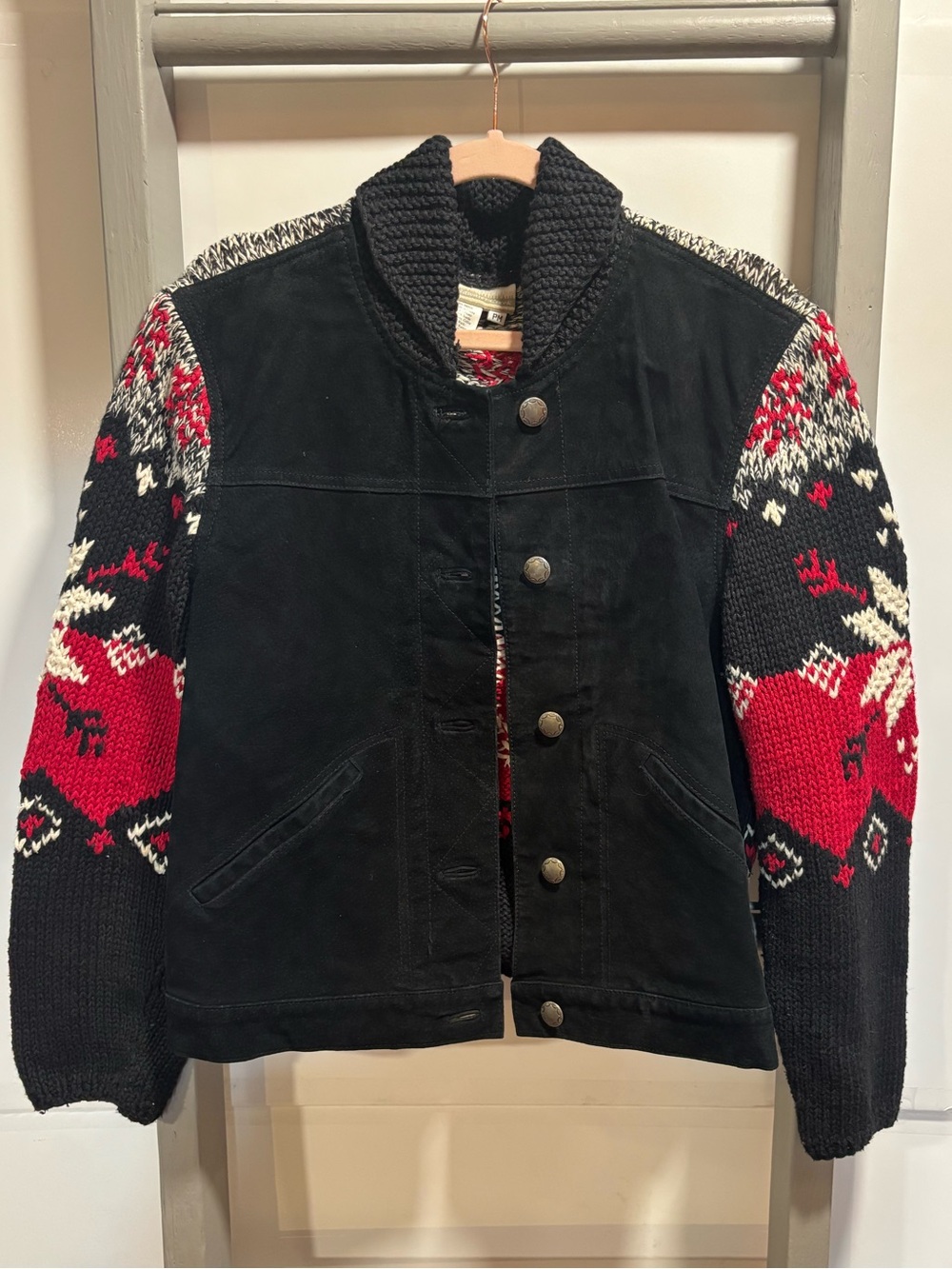 ColdwaterCreek PM suede Jacket w/ Knit Sleeves, 90s, cottagecore, costal grandma